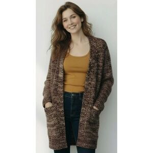 Cozy Boho Cardigan Burgundy Gold Pockets Open Front Cabin‎ Core Medium Sweater